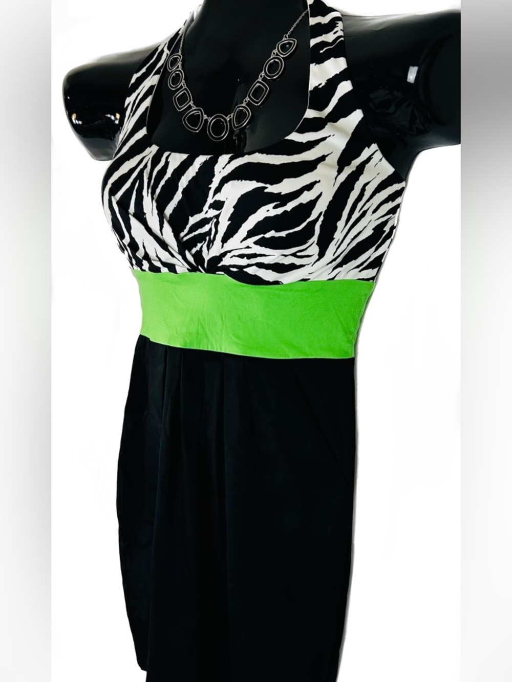 *NWOT Zebra Print Empire Waist Dress with Colorful Lime Band